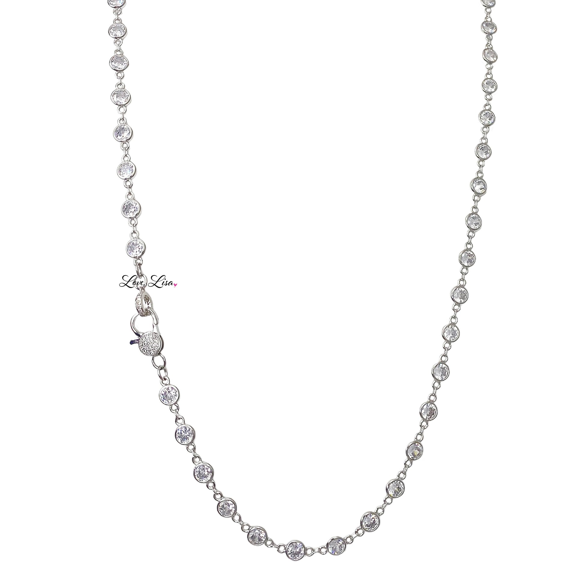 love lisa danielle diamond clasp necklace silver chain with pave diamond clasp