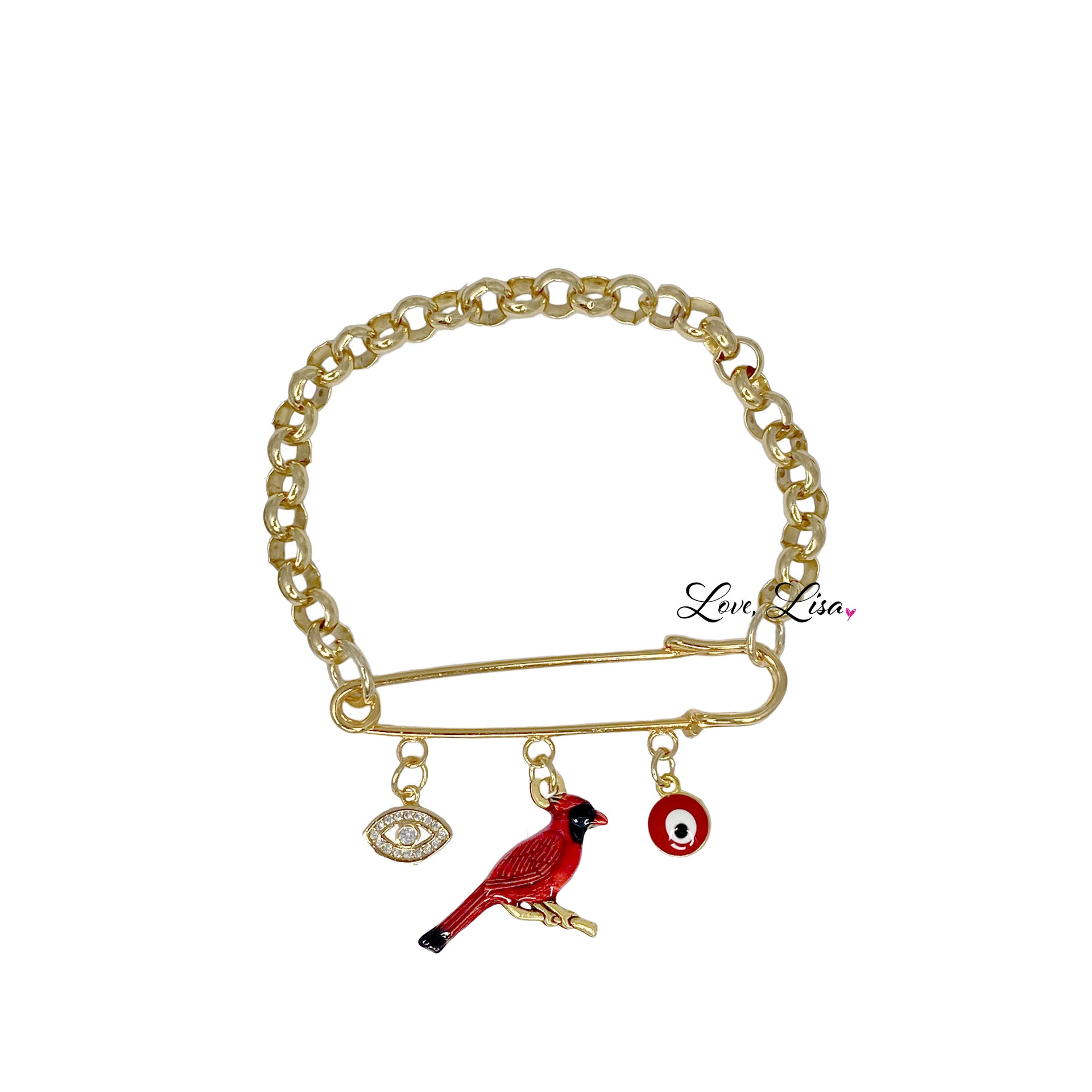 love lisa drive safe cardinal car pin with red bird and protection charms