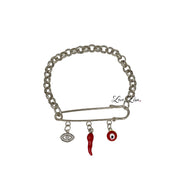 drive safe italian horn cornicello car pin silver version with red horn charm