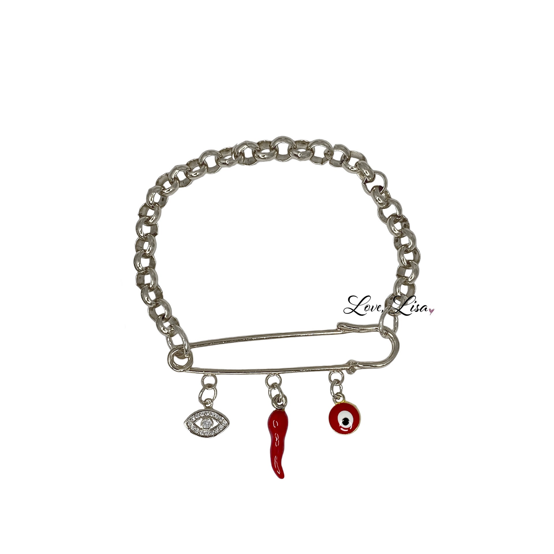 drive safe italian horn cornicello car pin silver version with red horn charm