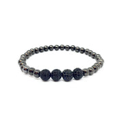 Gunmetal beaded men’s bracelet with four black diamond pavé beads by Love Lisa