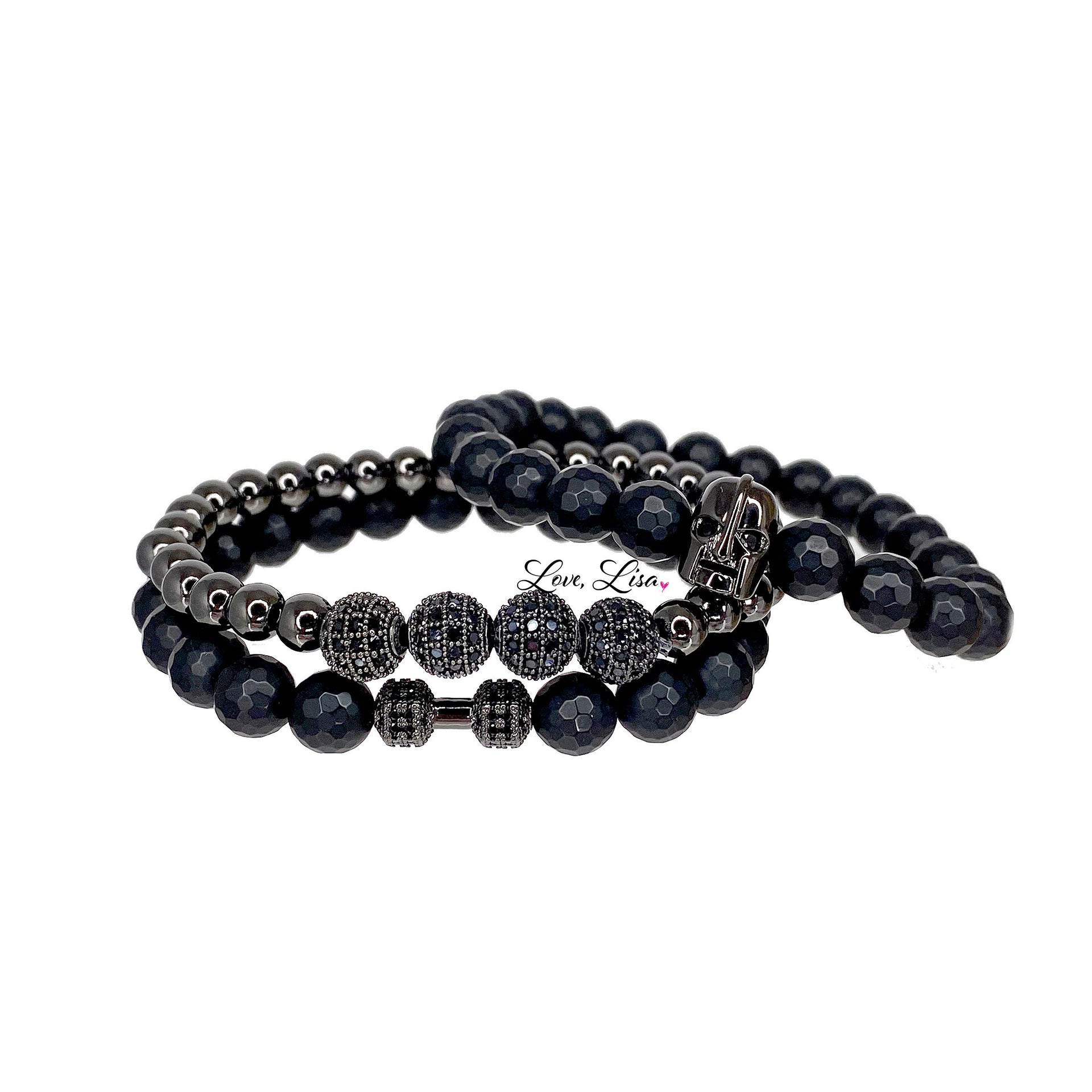 Fabulous Four Black Diamond Bracelet stacked with men’s beaded jewelry by Love Lisa