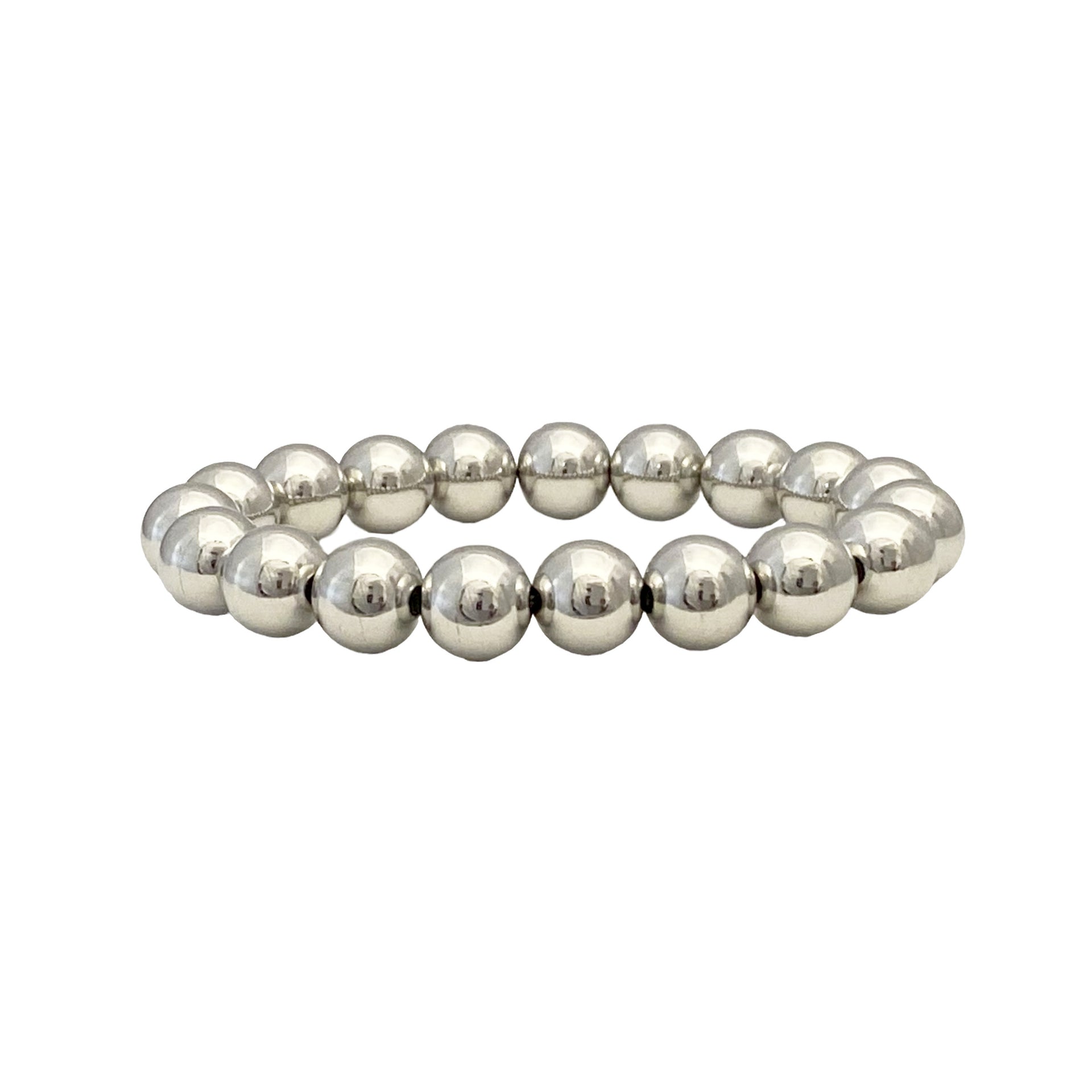 famous 10mm beaded stretch bracelet silver metallic love lisa