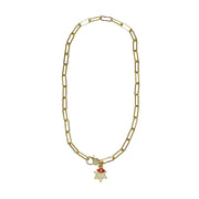 love lisa gold paperclip necklace with star of david charm and red enamel evil eye protective jewelry