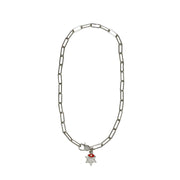silver star of david necklace with red enamel evil eye charm on paperclip chain love lisa jewelry