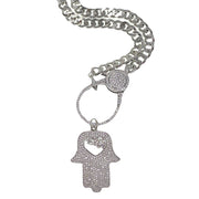Silver Hamsa pendant on chunky chain clasp necklace