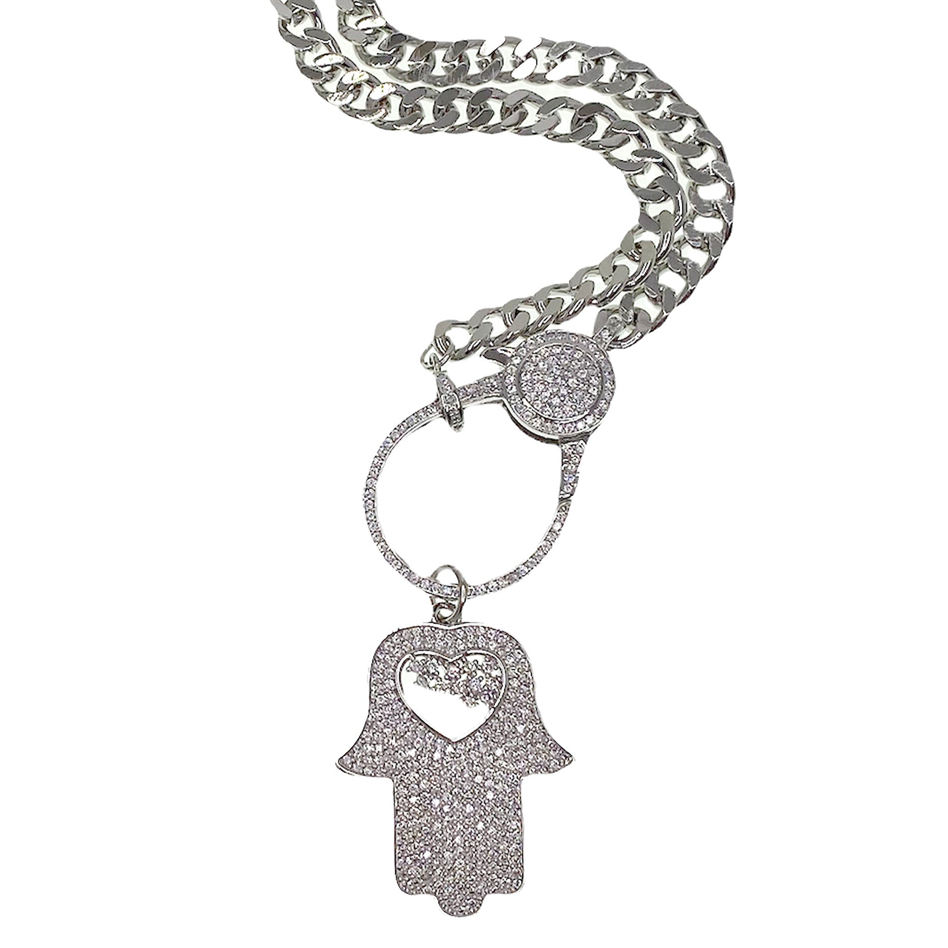 Silver Hamsa pendant on chunky chain clasp necklace
