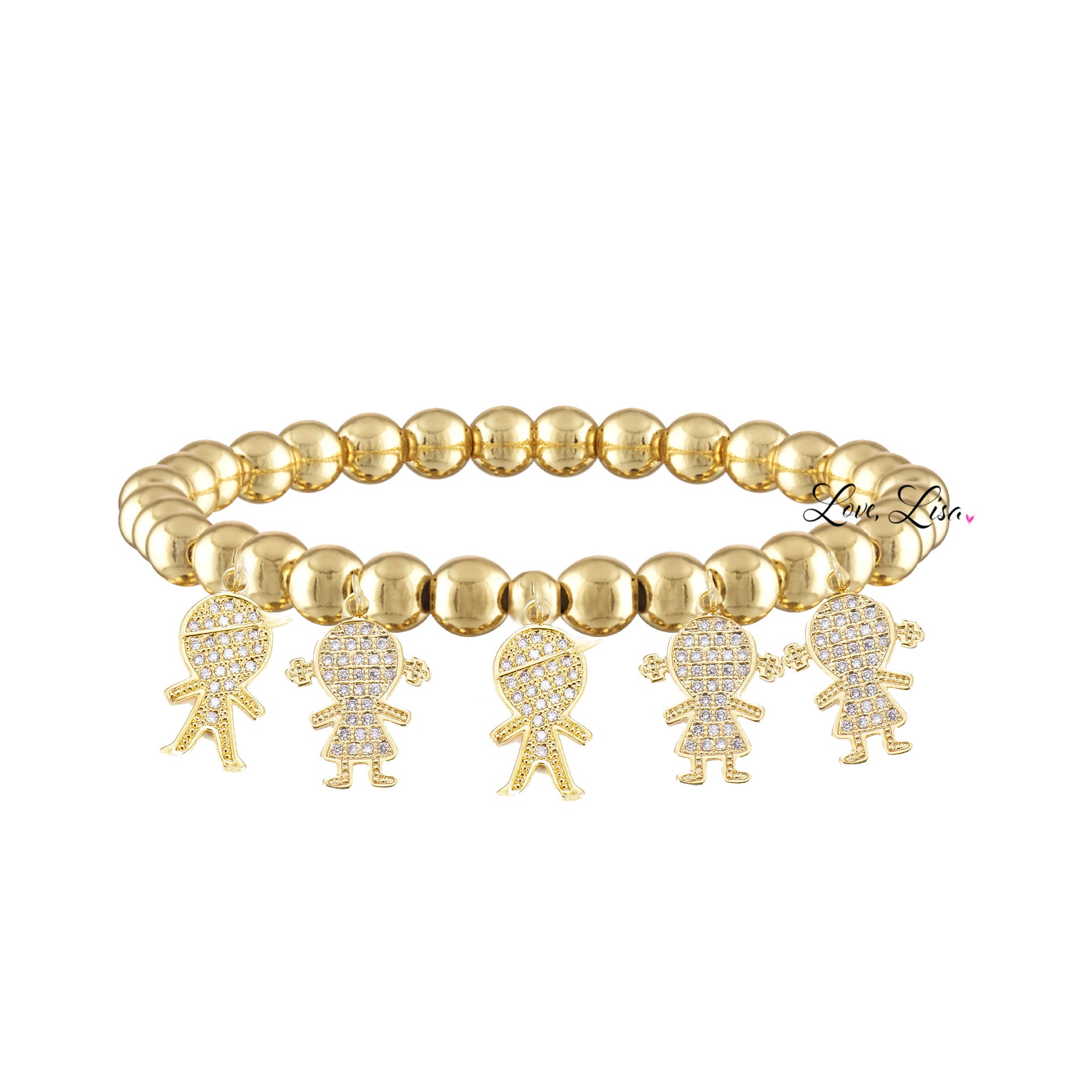 gold grandma bracelet with five grandchildren charms