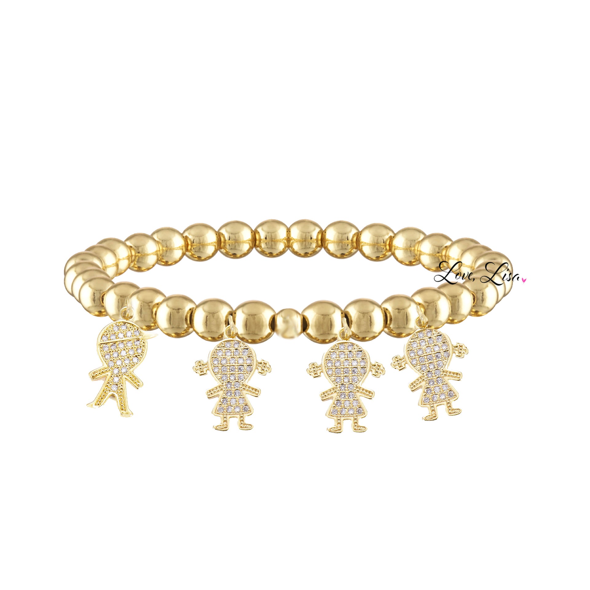 gold grandma bracelet with four grandchildren charms