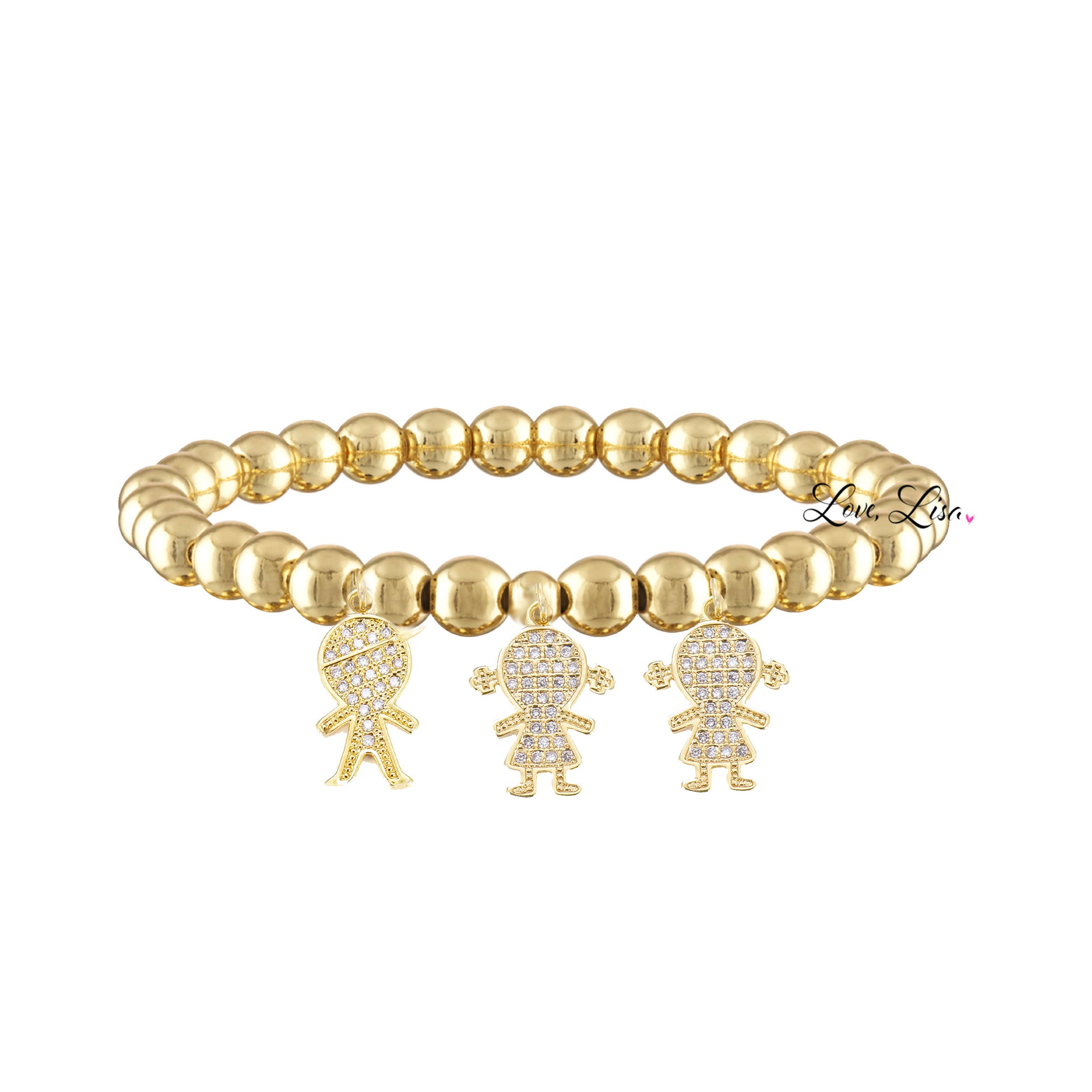 gold grandma bracelet with three grandchildren charms