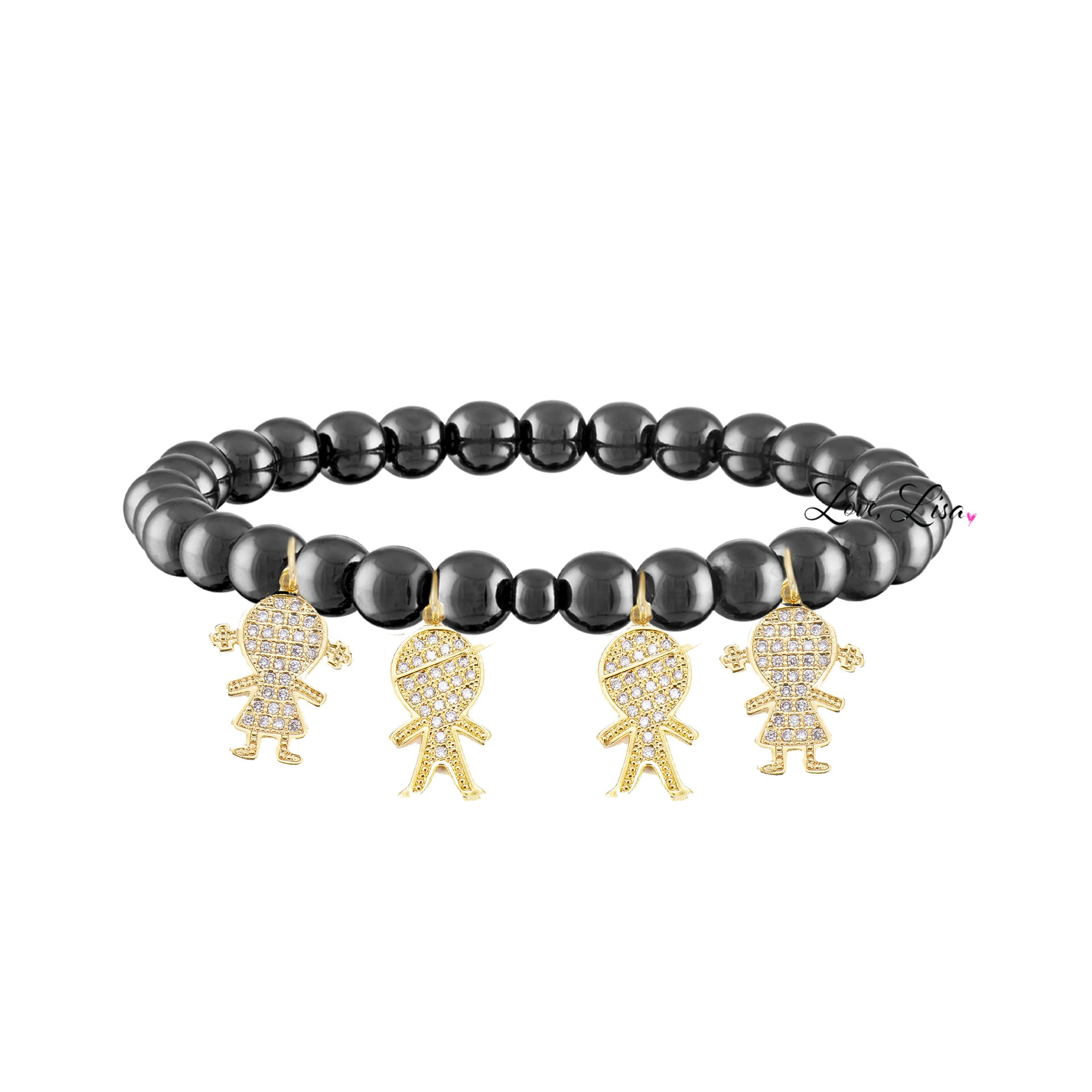 gunmetal grandma bracelet with four gold grandchild charm