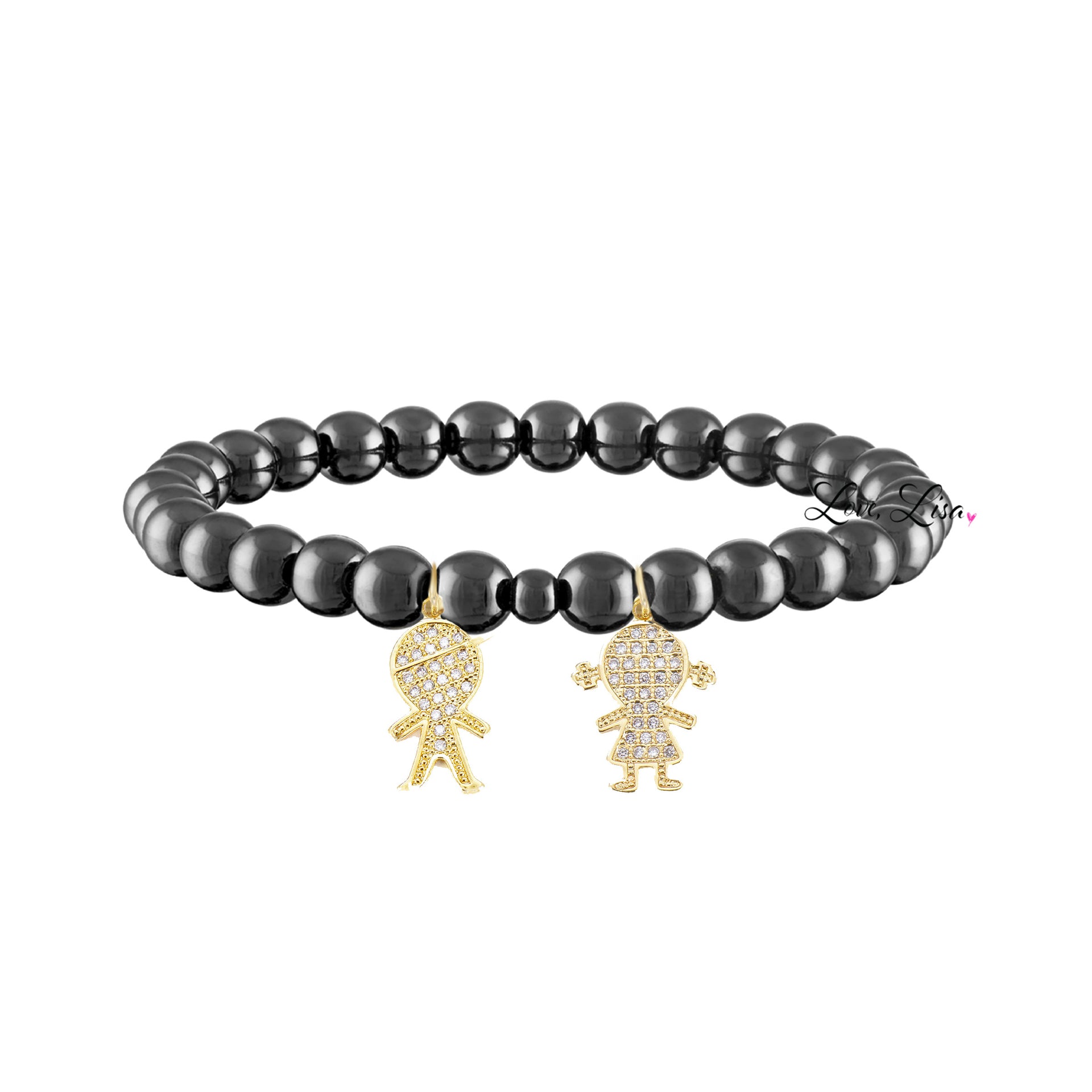 gunmetal grandma bracelet with two gold grandchildren charms