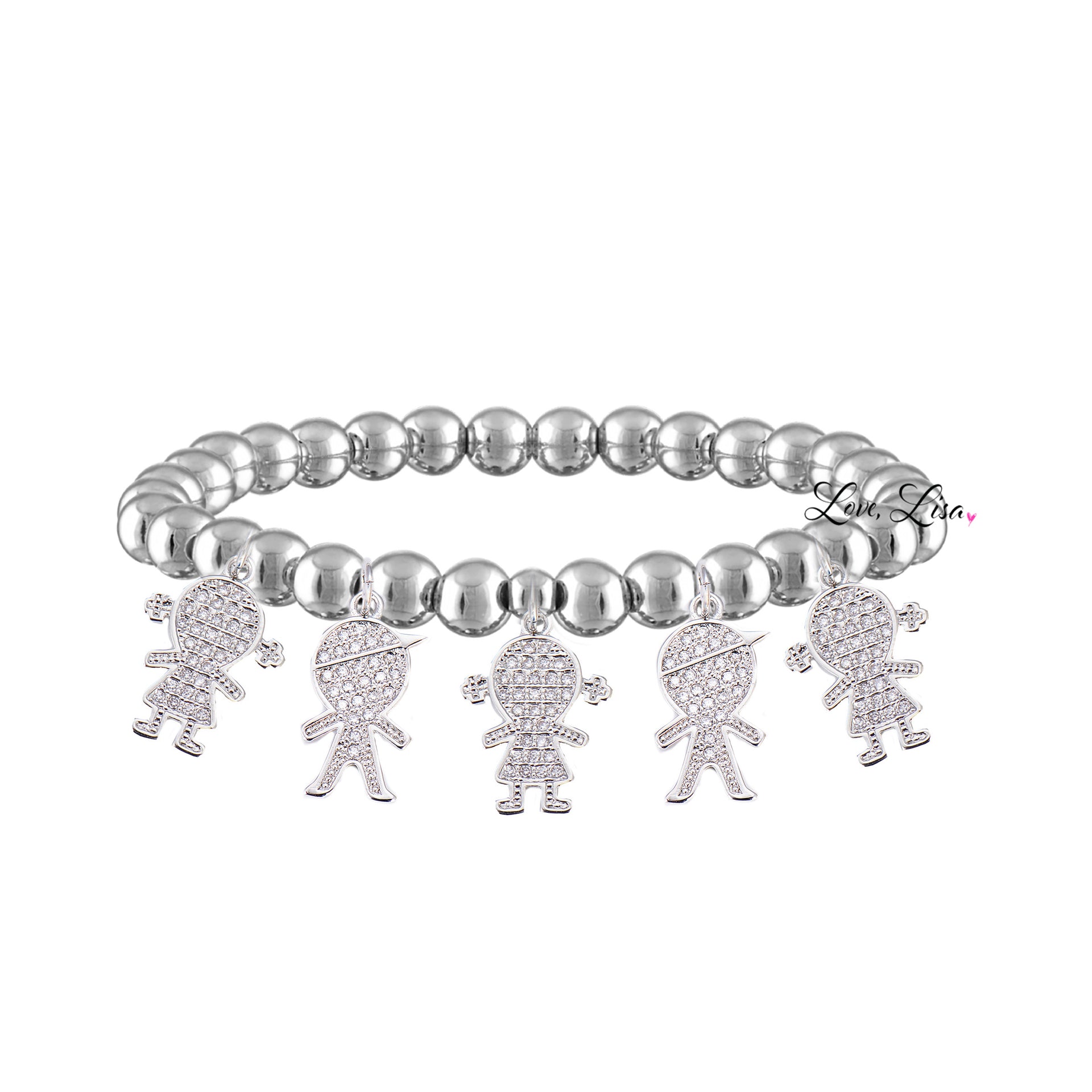 silver grandma bracelet with five grandchildren charms