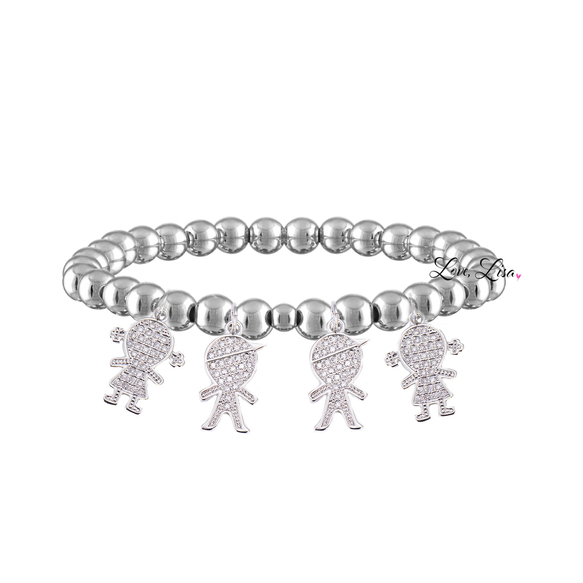 silver grandma bracelet with four grandchildren charms