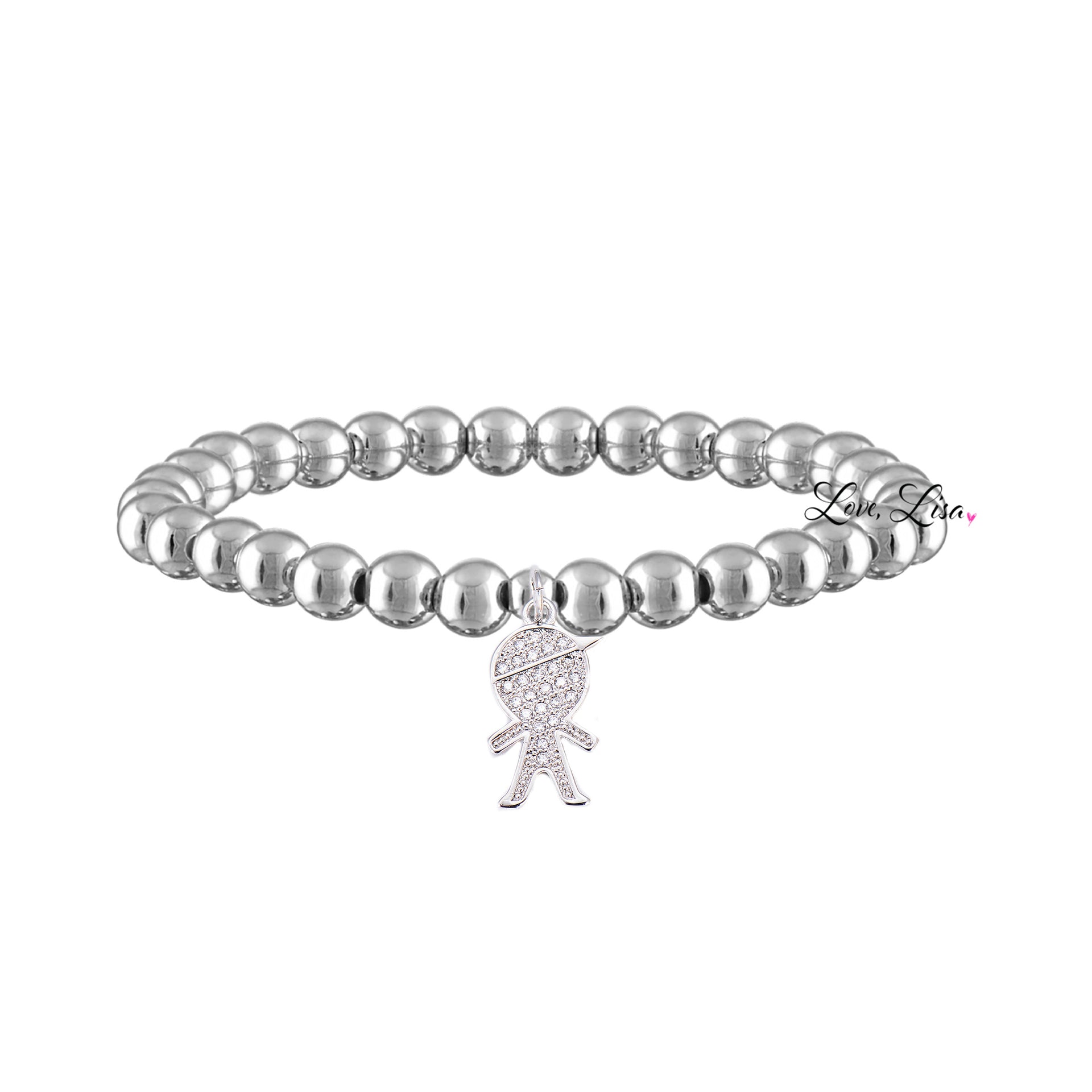 silver grandma bracelet with one boy grandchild charm