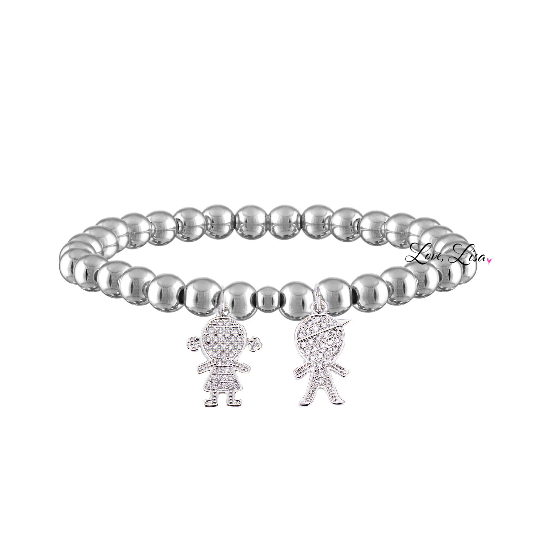 silver grandma bracelet with two grandchildren charms