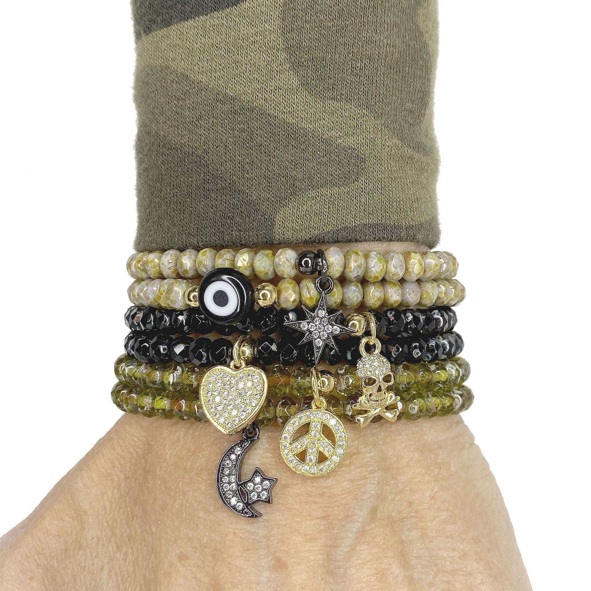 love lisa harper heart bracelet stacked on wrist