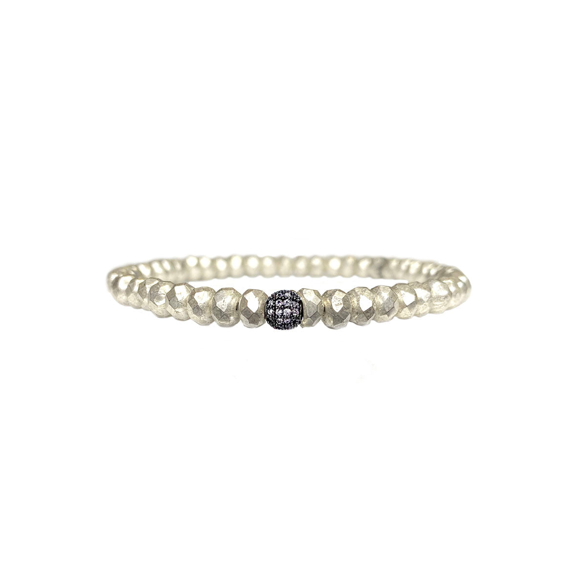 chrome silver harper pave bracelet with sleek metallic beads and clear pave crystal charm by Love Lisa