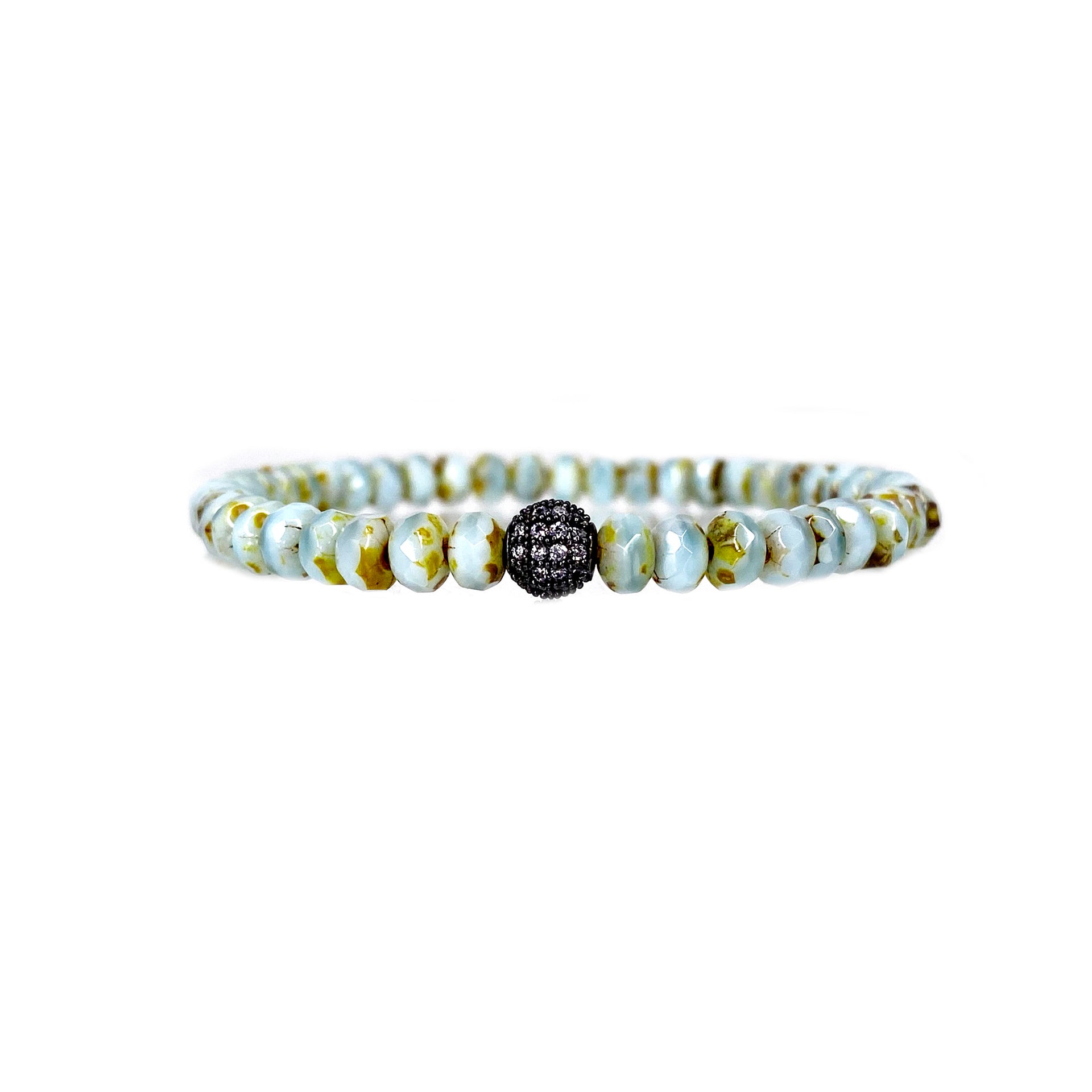 light blue harper pave bracelet with icy faceted glass beads and bright pave accent by Love Lisa