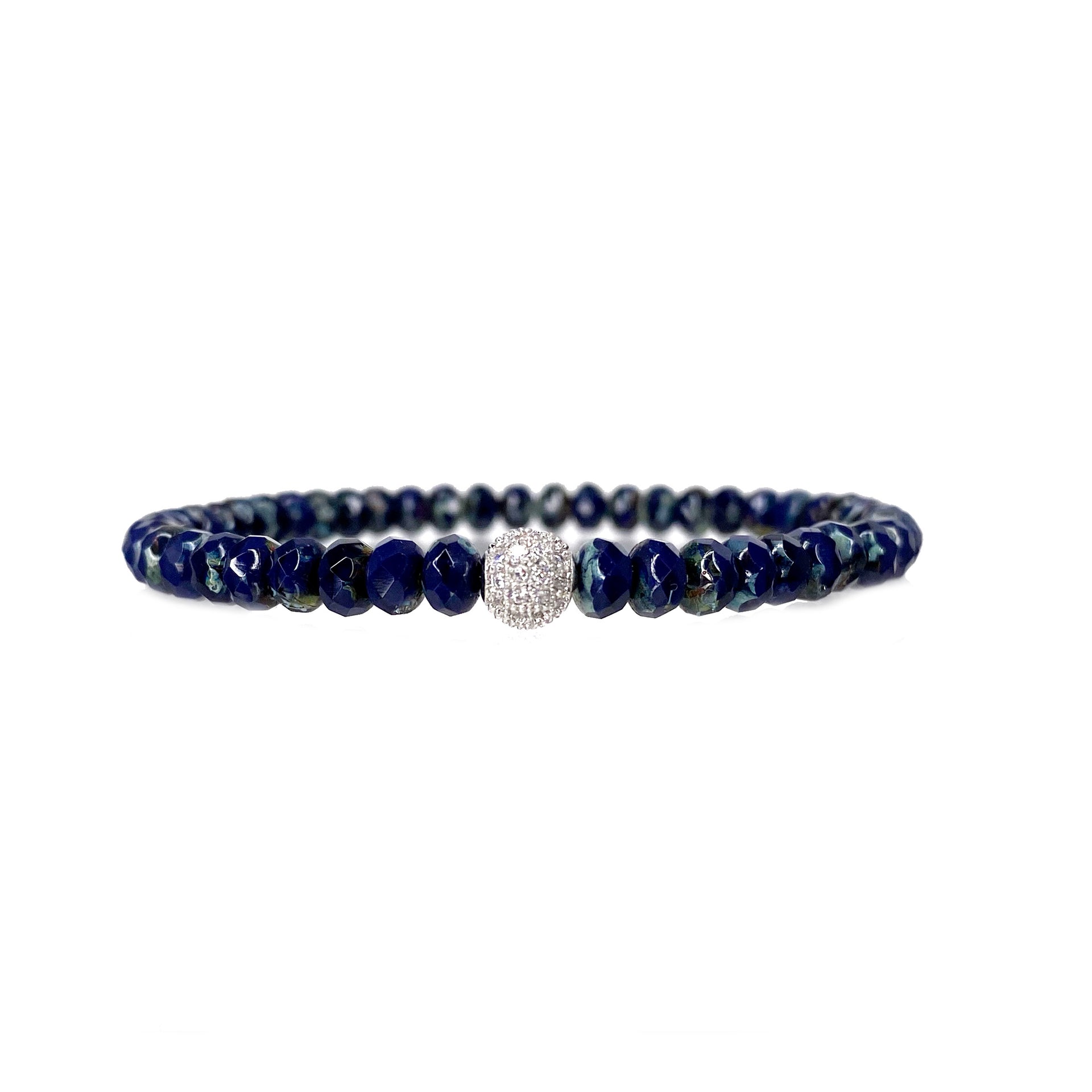 navy harper pave bracelet with deep faceted crystal beads and silver pave charm by Love Lisa