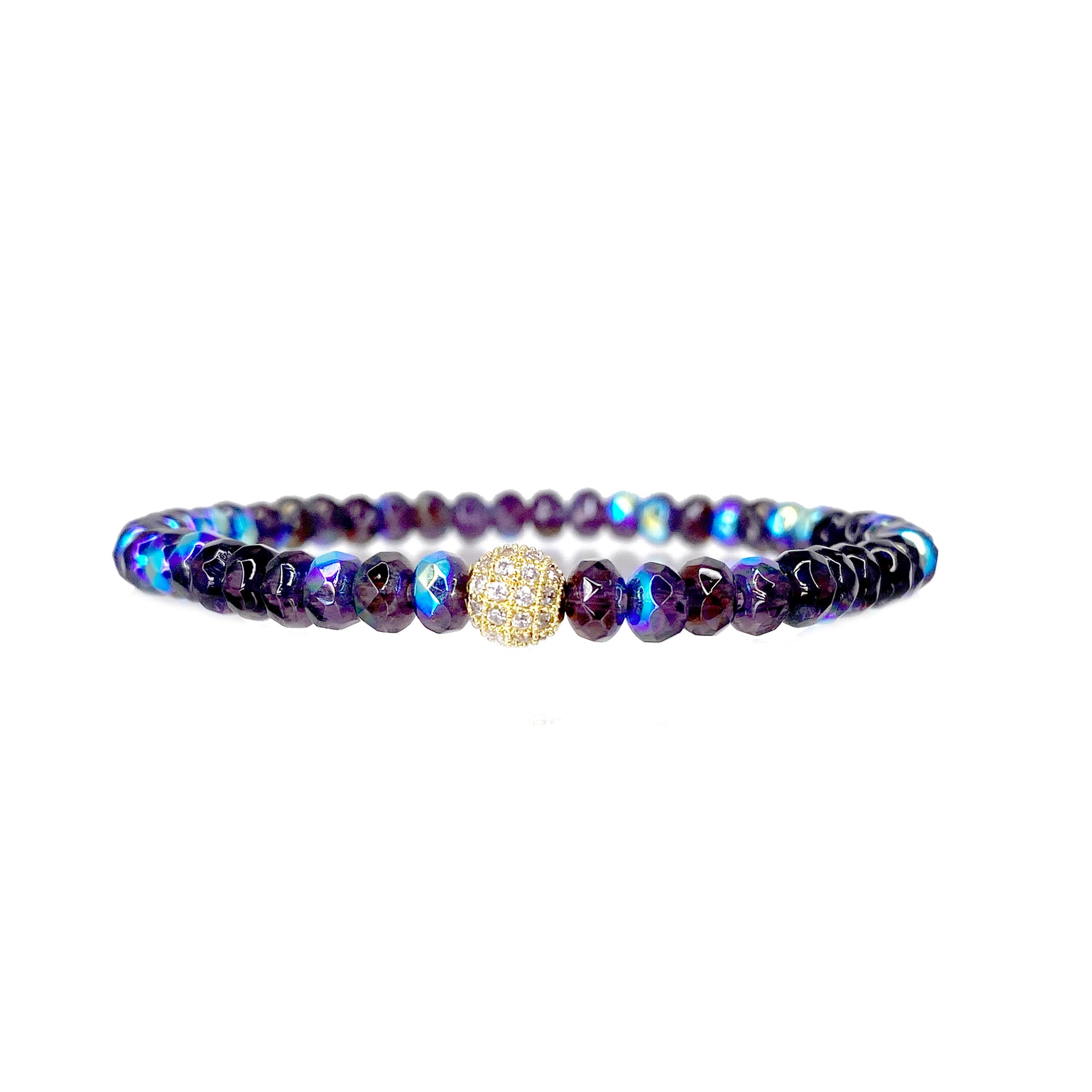purple pansy harper pave bracelet with rich violet faceted crystal beads and shimmering pave accent by Love Lisa