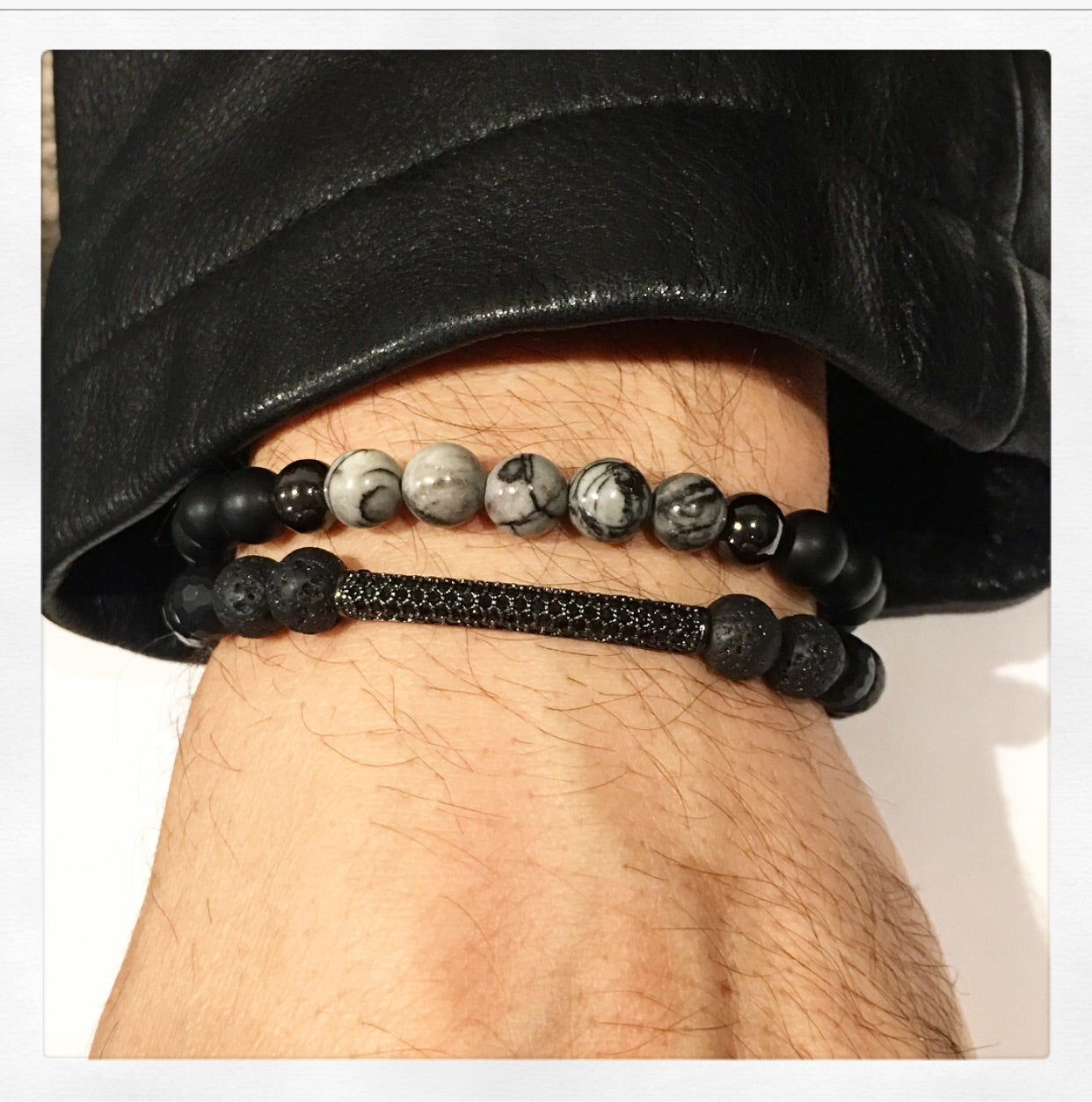 Love Lisa Kevin’s Black Diamond Bar Bracelet on wrist men’s jewelry