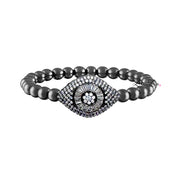 laurel luxe evil eye bracelet gunmetal beaded stretch bracelet with pave evil eye charm