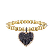 lila allure beaded heart bracelet in gold black with gold tone beads and a bold black and yellow gold trim pave crystal heart charm for a modern look