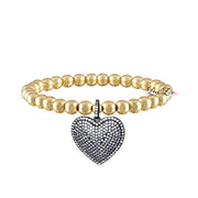 lila allure beaded heart bracelet in gold gunmetal with gold tone beads and a bold gunmetal pave crystal heart charm for a modern look