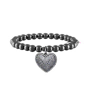 lila allure beaded heart bracelet in gunmetal with sleek metallic beads and a dark shimmering pave heart charm
