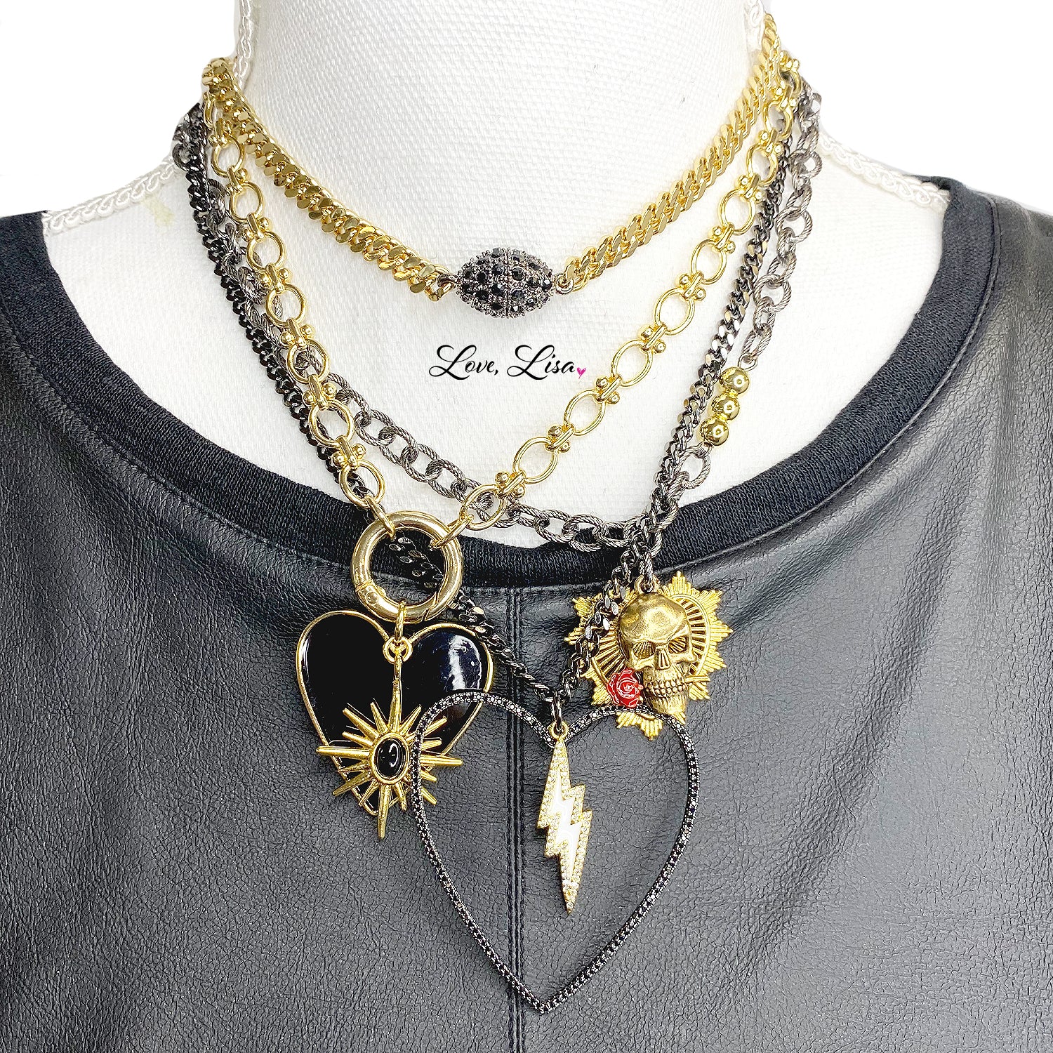 Love Lisa magnetic pave choker necklace collection in silver gold two tone and gunmetal elegant jewelry