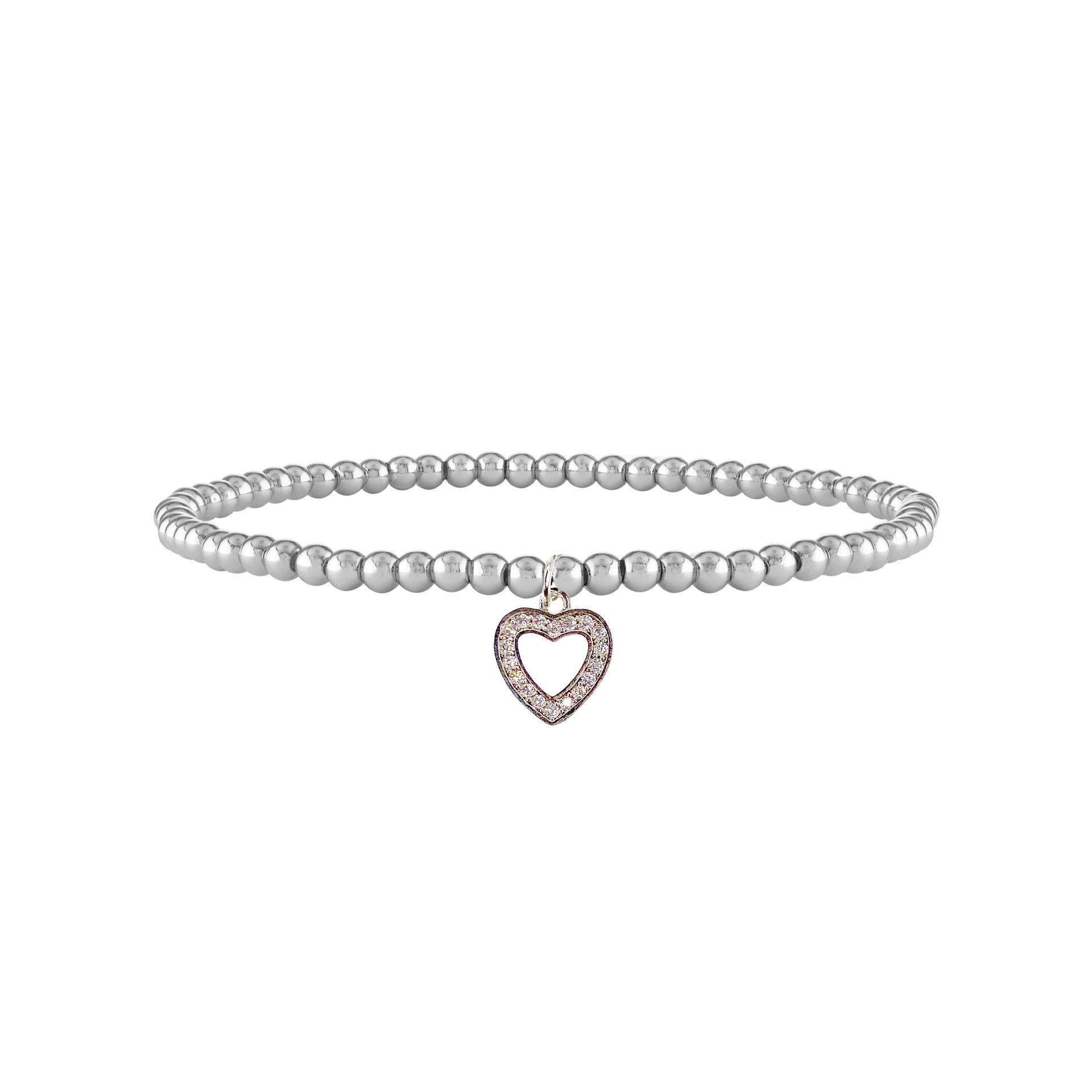 Love Lisa silver pavé heart anklet beaded bracelet gift for her