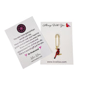 Love Lisa loris cardinal reminder pin gold safety pin and red cardinal charm displayed on message card
