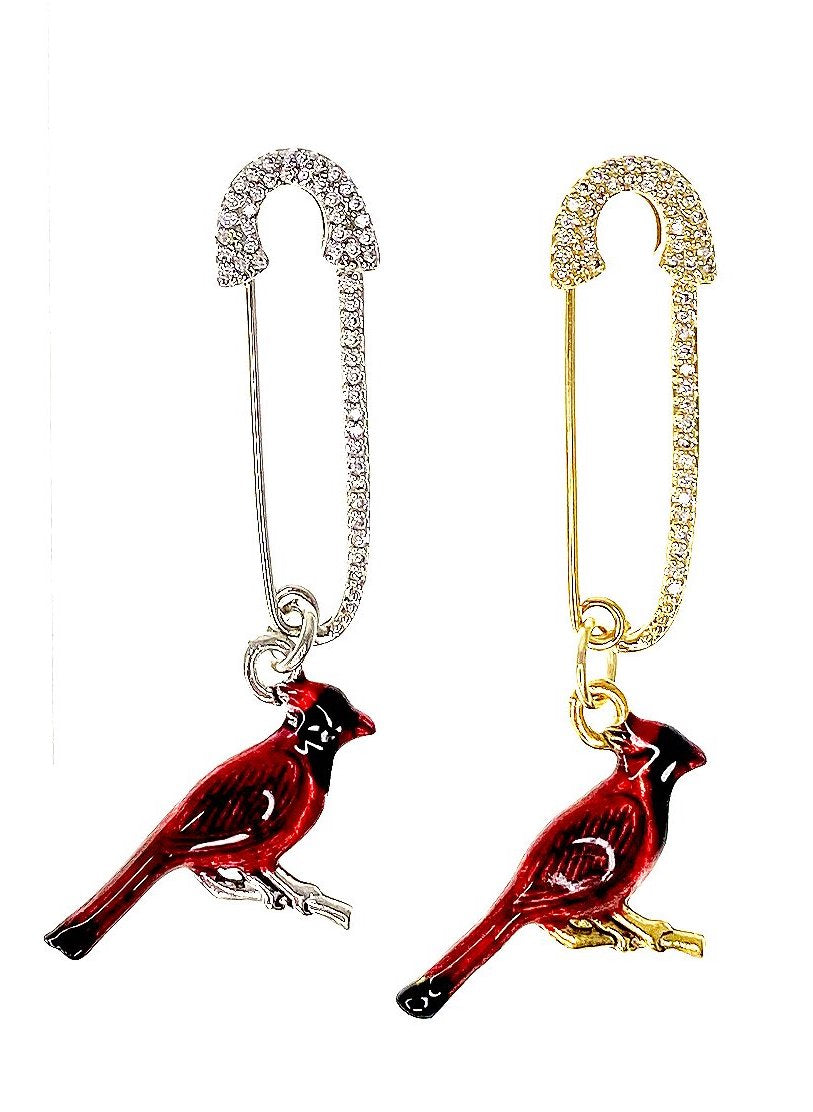 Love Lisa loris cardinal reminder pin set showing gold and silver safety pins with red cardinal charms