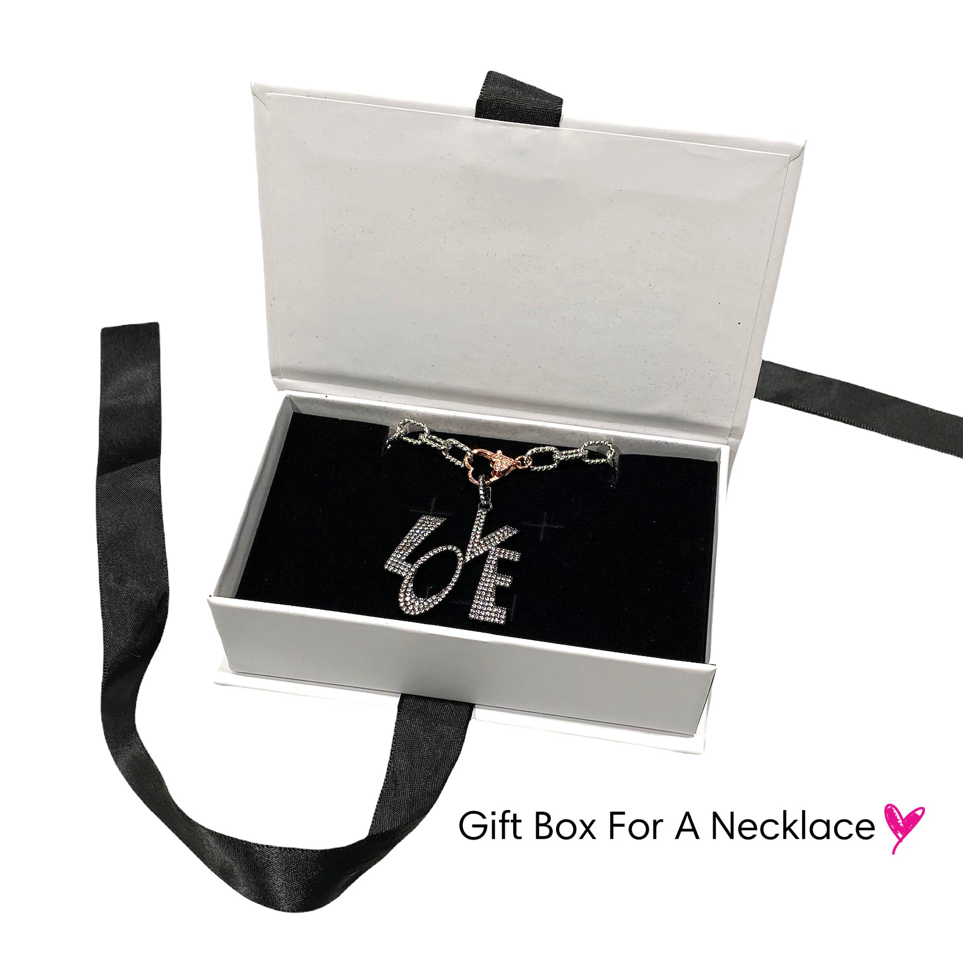 Luxury jewelry gift box with black ribbon bow
