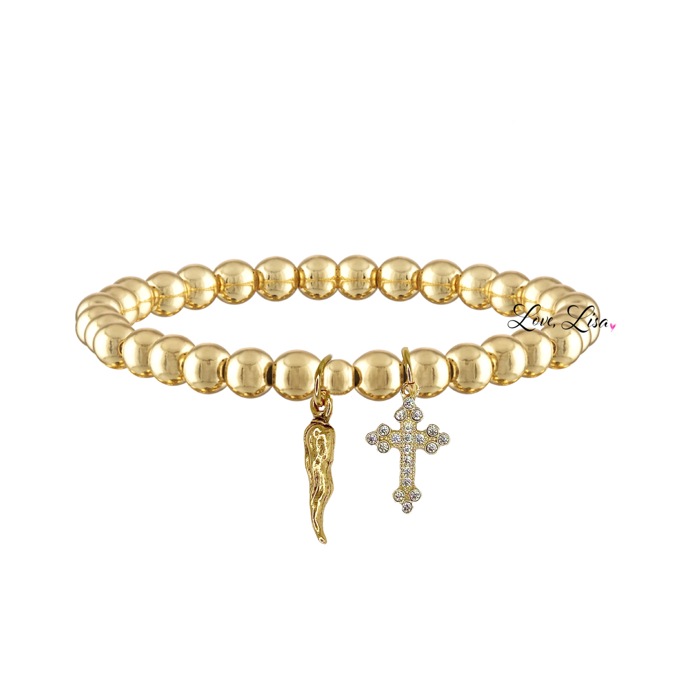 Lucia Cornicello Cross Bracelet in Silver or Gold | Love Lisa