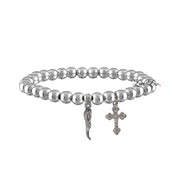 lucia cornicello cross bracelet silver beaded bracelet with italian horn charm and crystal cross protection jewelry