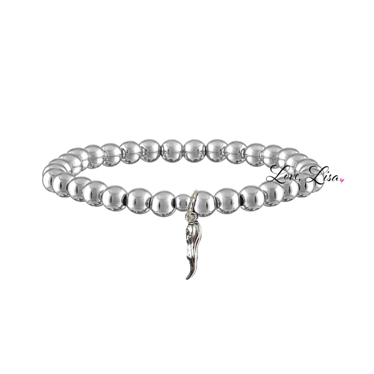 Lucia silver beaded bracelet with Italian horn charm by Love Lisa