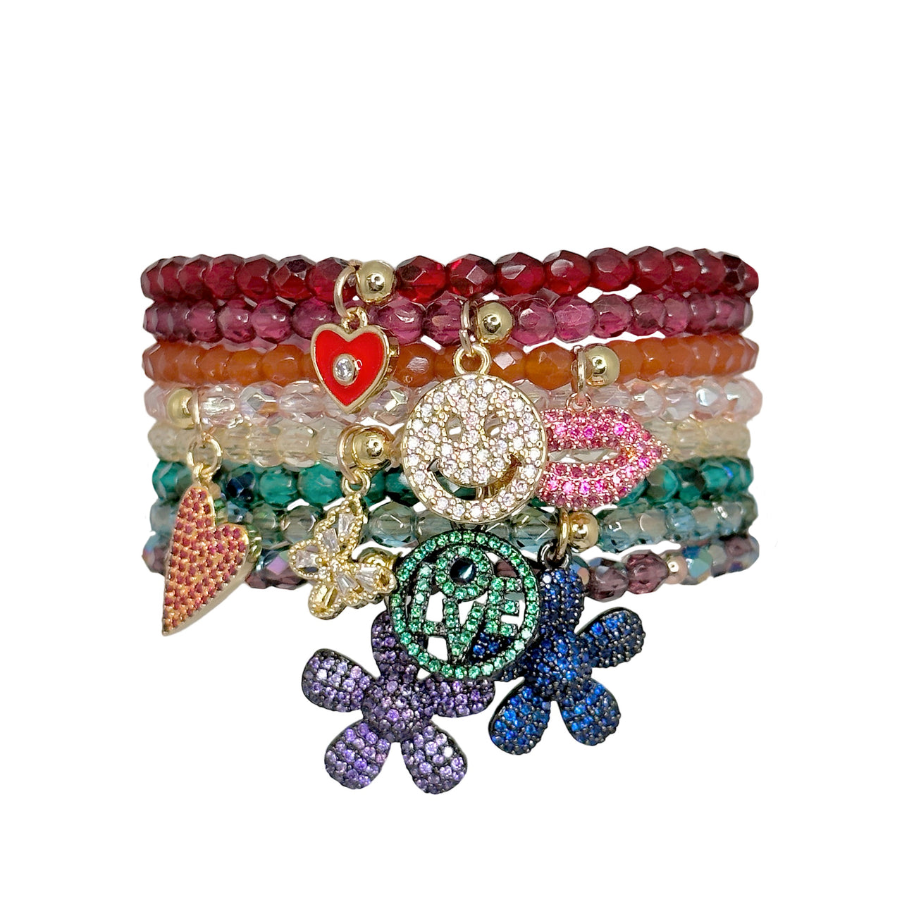 love lisa madison colorful candy charm bracelet multi color crystal beaded stretch bracelet with pave charms