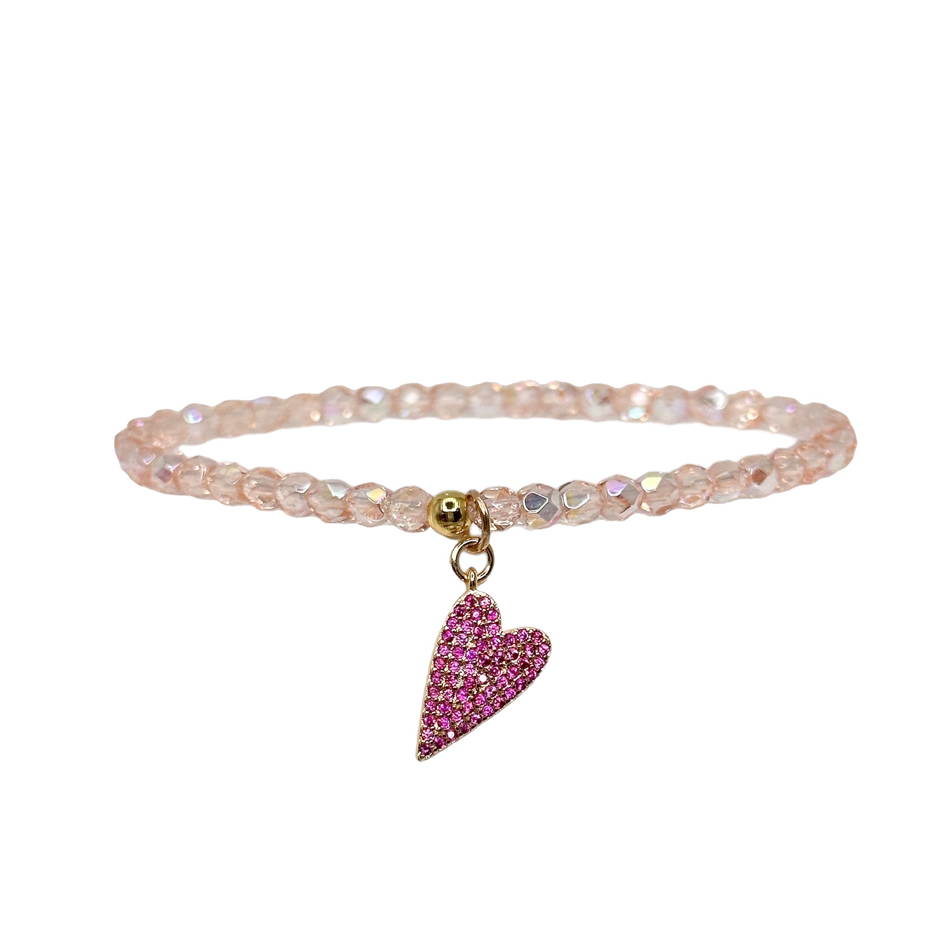 madison colorful candy charm bracelet pink beads with pink heart pave charm