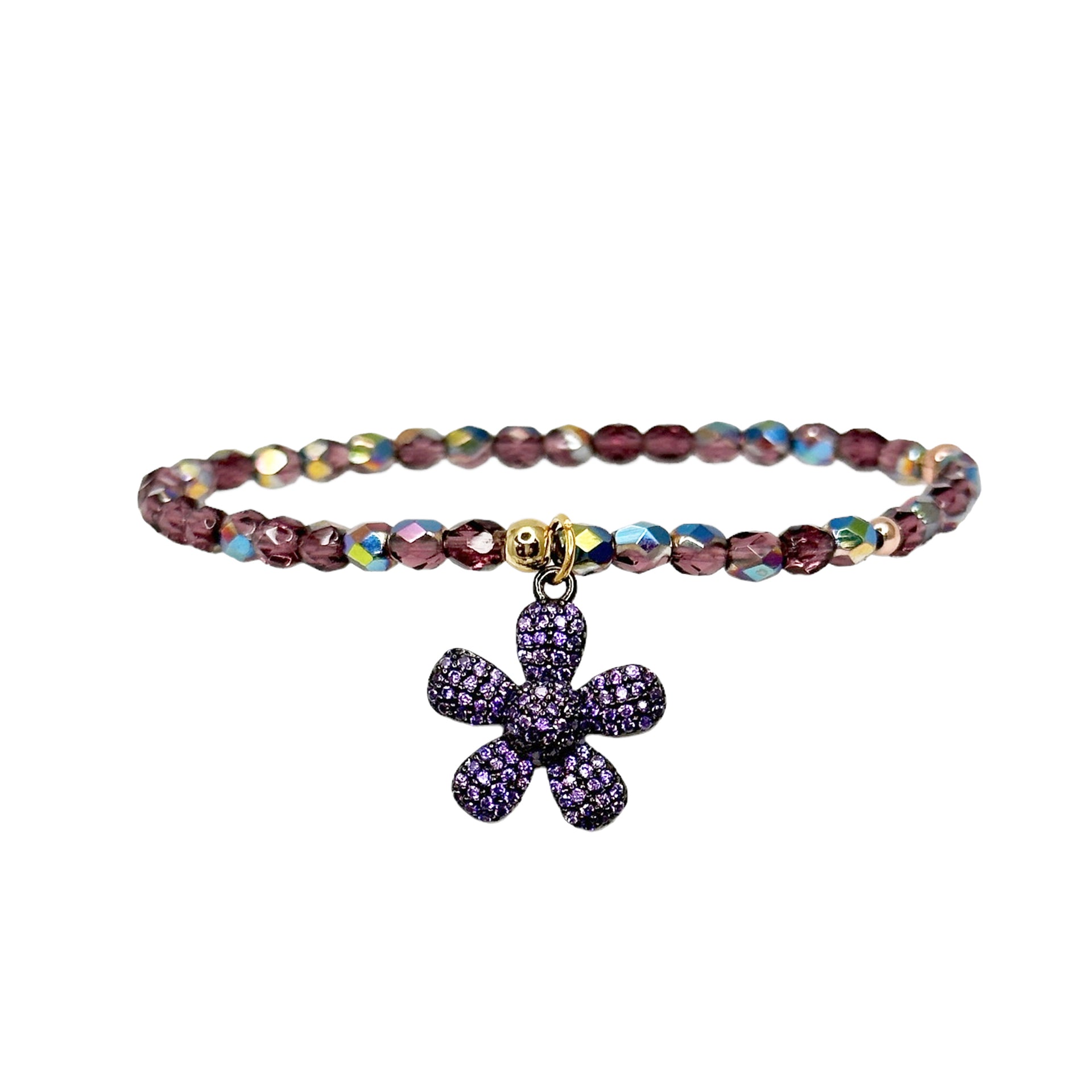madison colorful candy charm bracelet purple crystal beads with flower charm