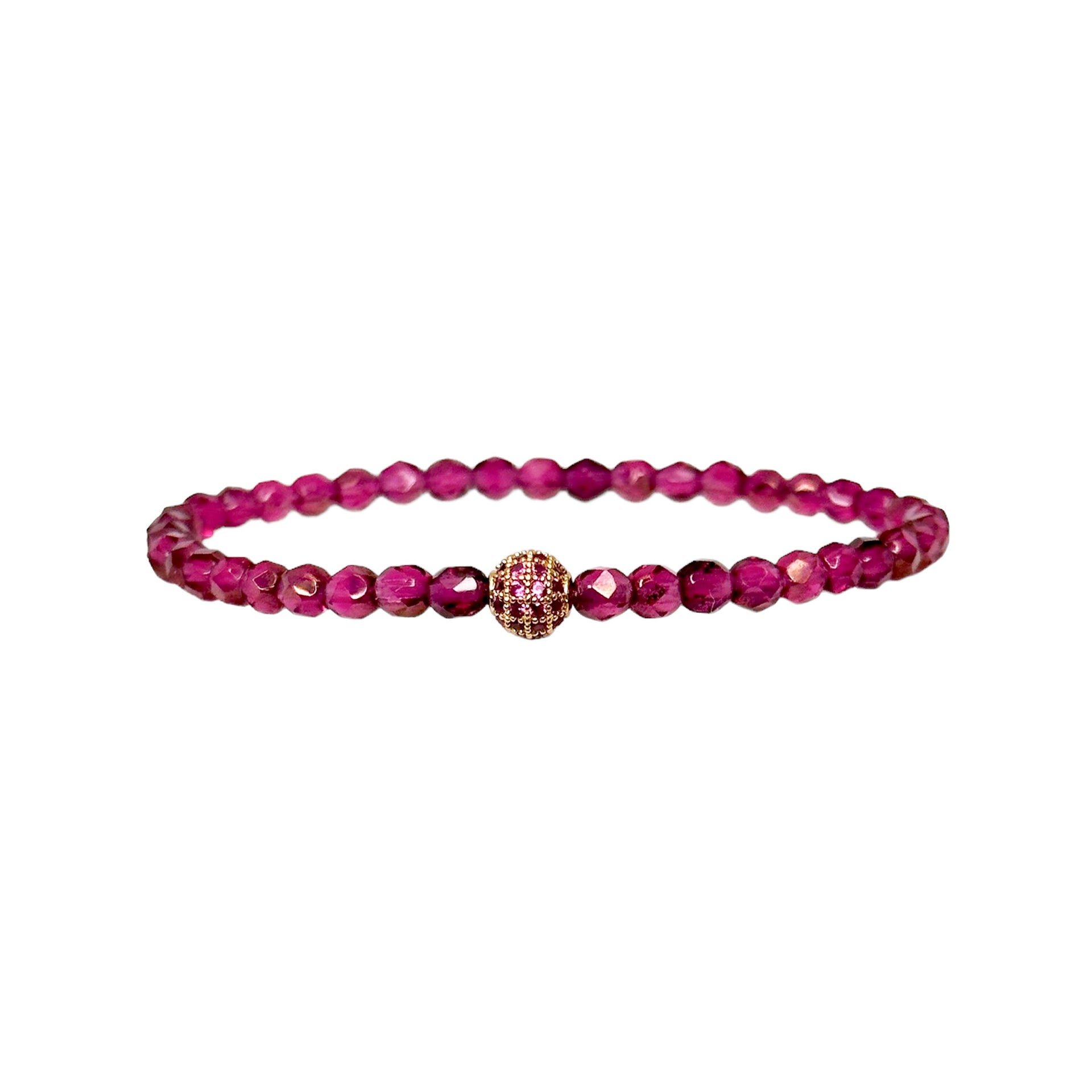 madison colorful candy pave bracelet beetroot deep red beads with gold pave bead