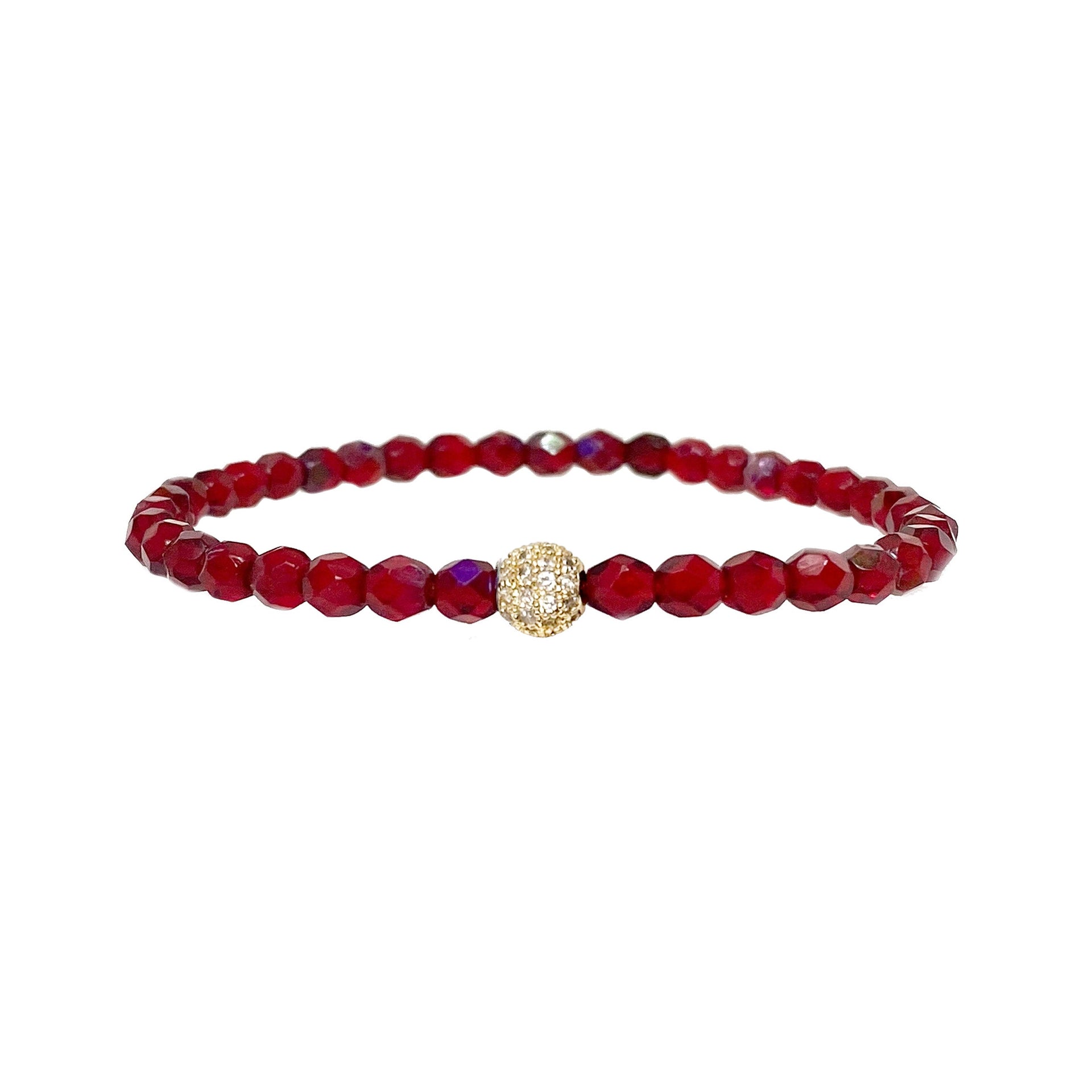madison colorful candy pave bracelet fiery red beads with gold pave bead