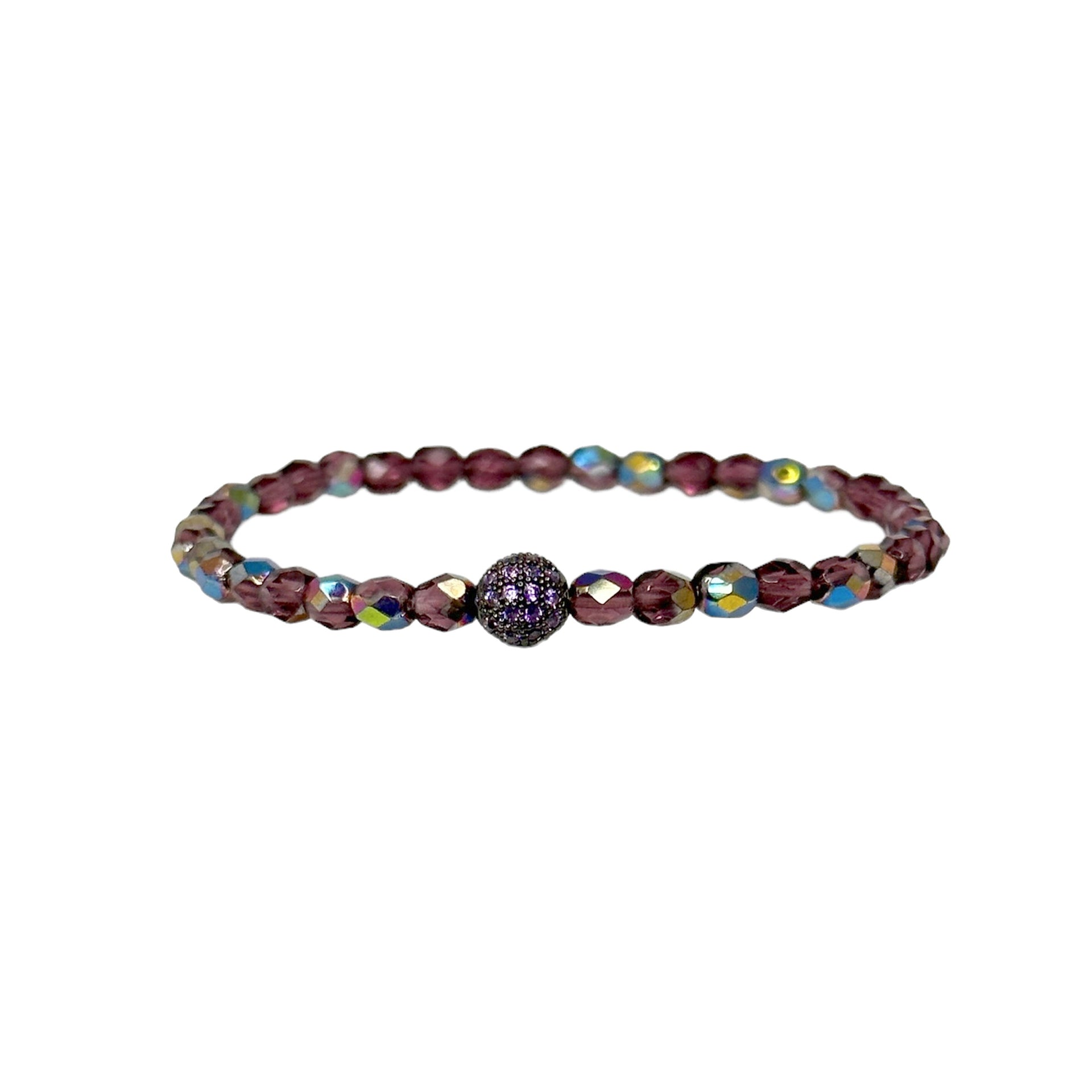 madison colorful candy pave bracelet purple beads with purple pave bead