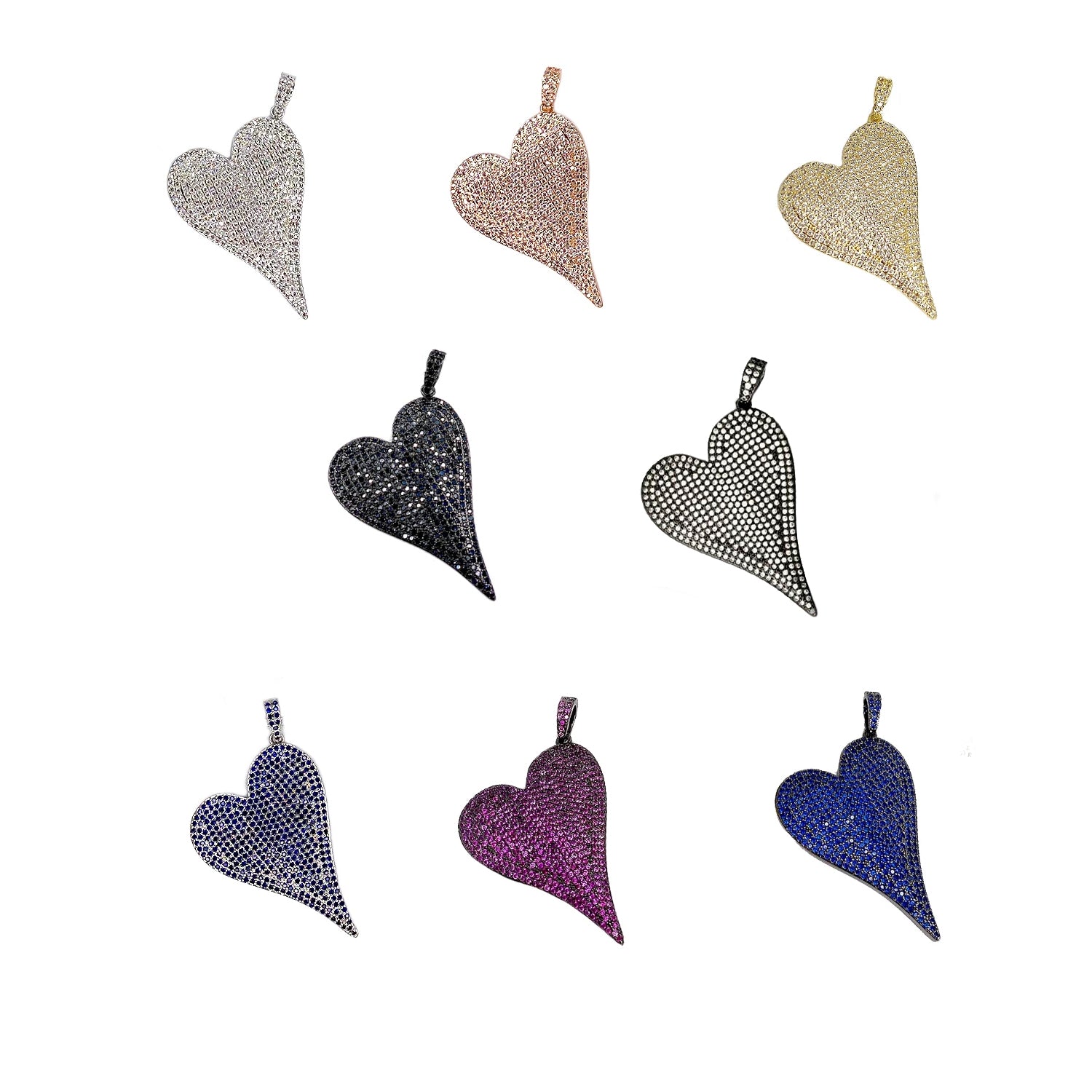 Sparkling slanted heart charm color variety