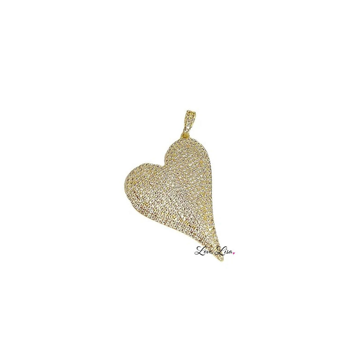Gold slanted heart charm with shimmering pavé crystals