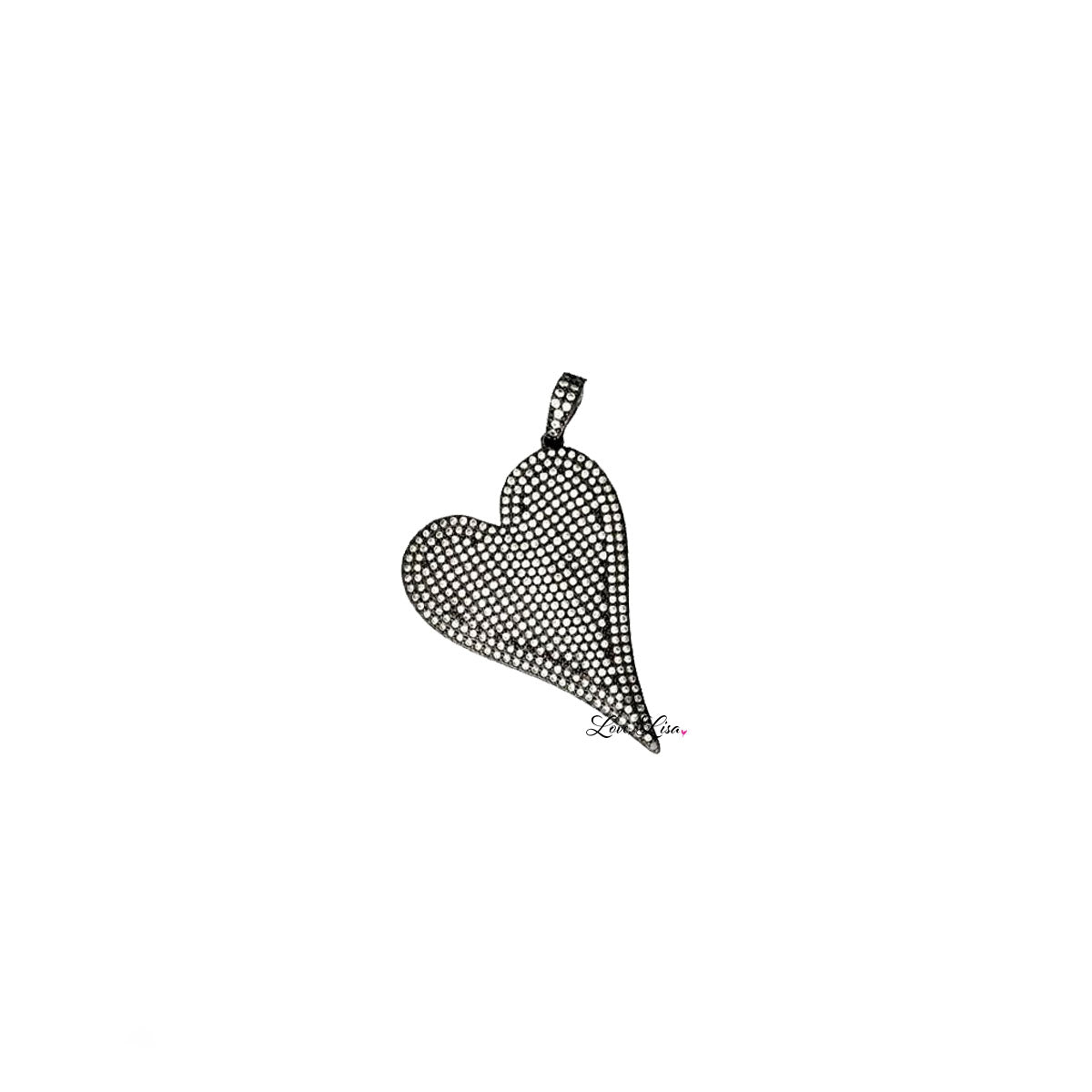 GlamorousMagnificent slanted heart charm gunmetal pave heart pendant charmblack charm in angled heart shape