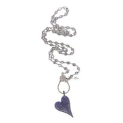 Blue and silver asymmetrical heart pendant with sparkly finish