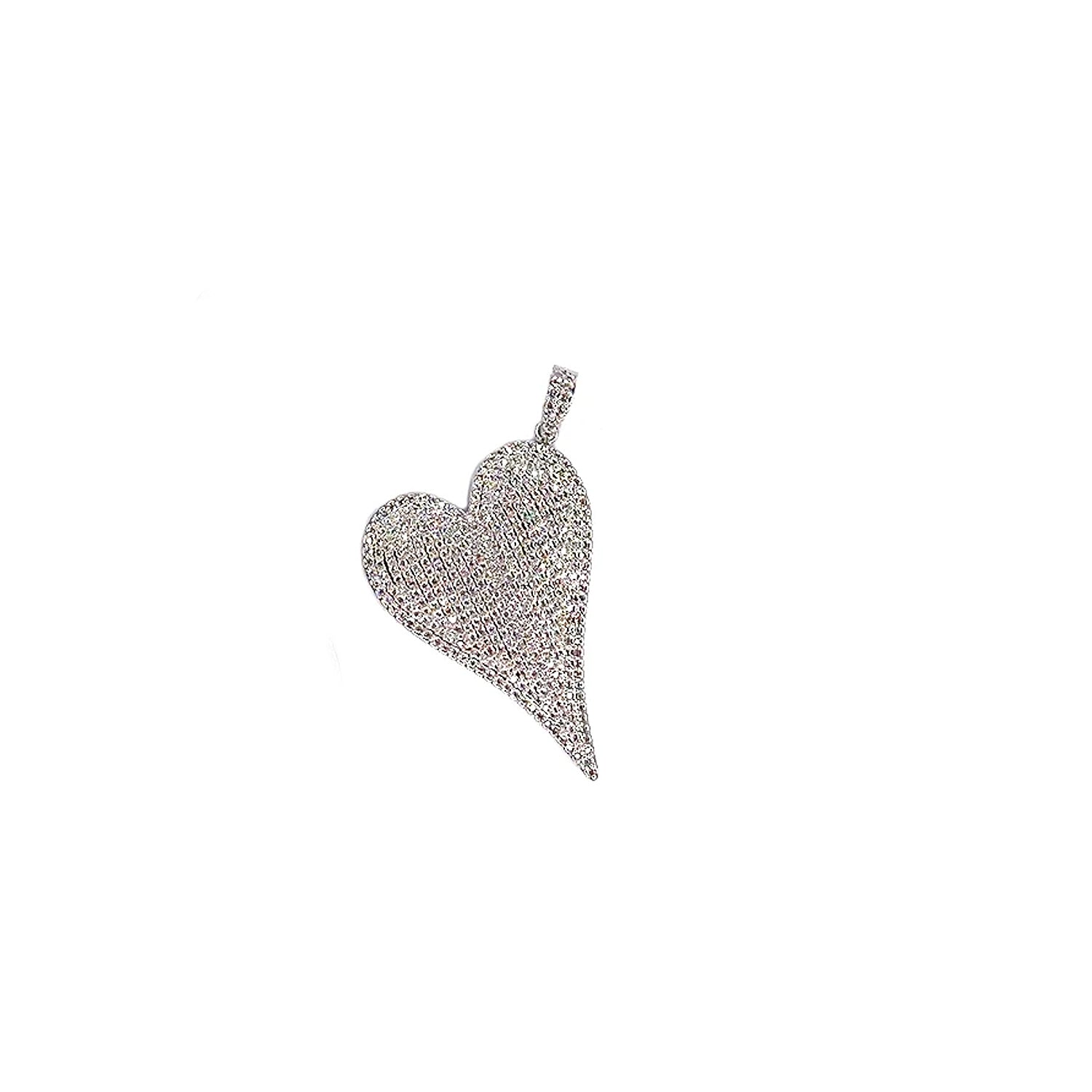 Magnificent slanted heart charm silver pave heart pendant charm