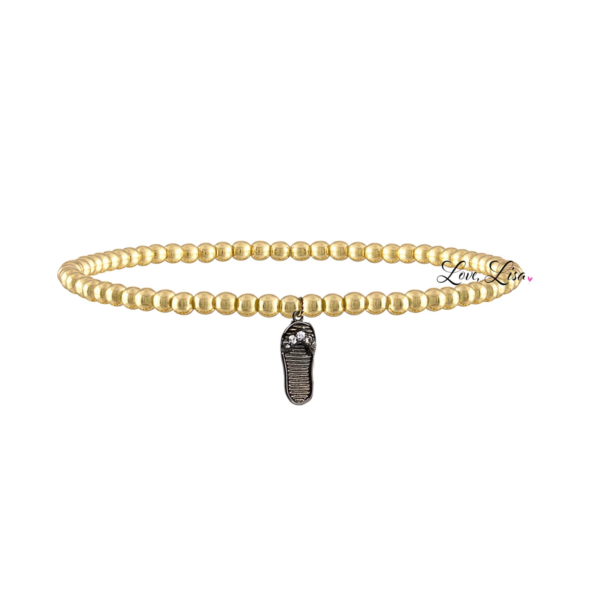 marni tiny flip flop anklet gold beads with gunmetal flip flop charm